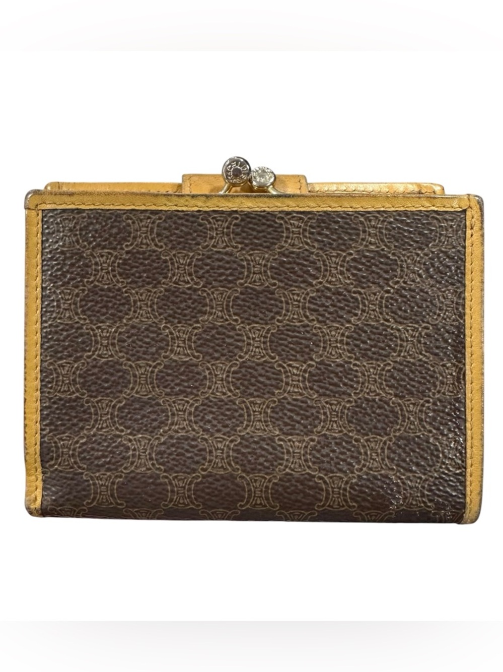 Celine Brown Macadam & Mustard Yellow Leather Compact Kisslock Bifold Wallet - Picture 5 of 14